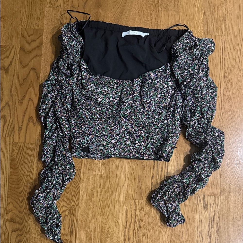 Astr Black Floral Women's Blouse